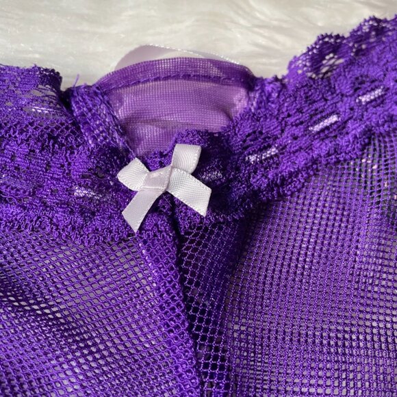NWOT Victoria's Secret Vintage Purple Lace Fishnet Lace-Up Corset Cheeky LARGE - Picture 2 of 12